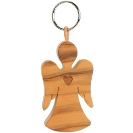 Porte-clés ange avec coeur en bois d'olivier n°1, 5,5 cm 