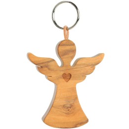 Porte-clés ange avec coeur en bois d'olivier n°2, 5,5 cm 