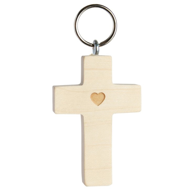 Porte-clé croix avec coeur n° 1, 5 cm 