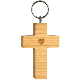 Porte-clefs croix avec coeur bois d'olivier n° 1, 5 cm 