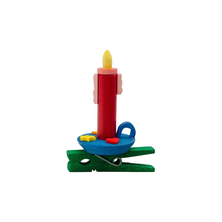 Mini bougeoir à clipser sur branche, bougie rouge foncé