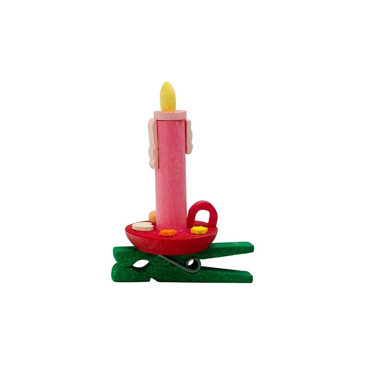 Mini bougeoir à clipser sur branche, bougie rose