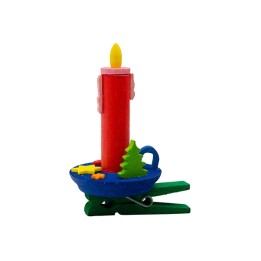 Mini bougeoir à clipser sur branche, bougie rouge