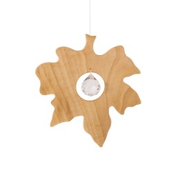 Feuille d'érable en bois à suspendre avec cristal Swarovski, 11,5 cm