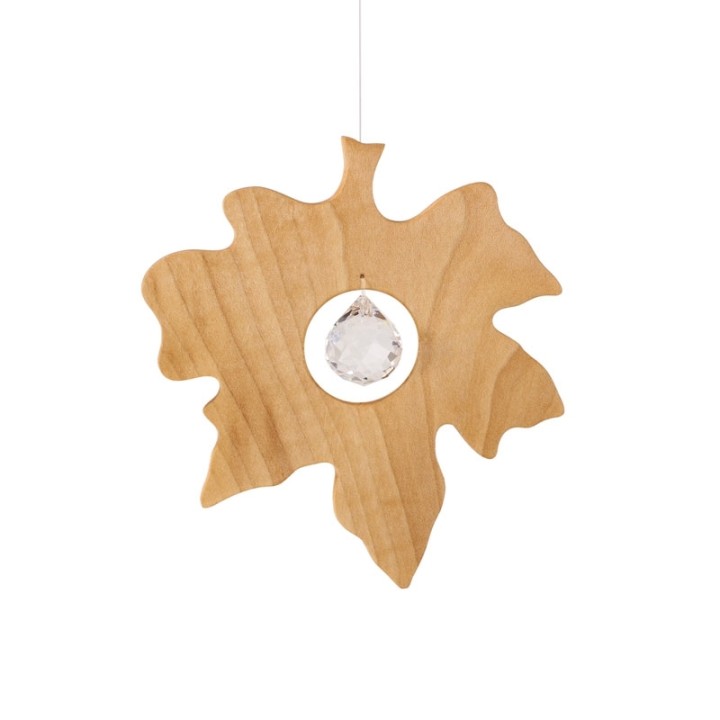 Feuille d'érable en bois à suspendre avec cristal Swarovski, 11,5 cm