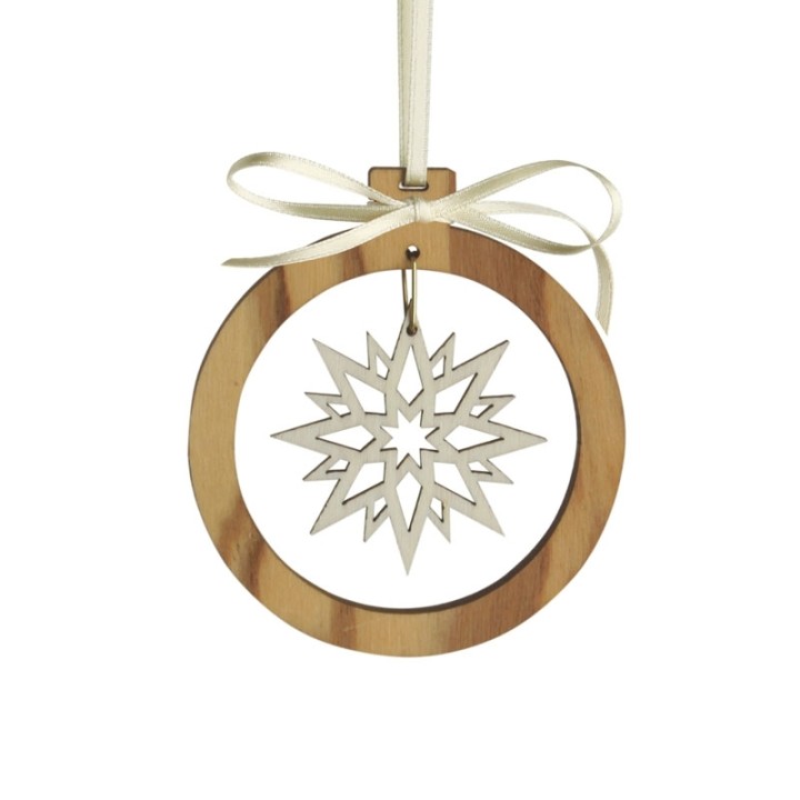 Pendentif en bois d'olivier motif cristal de neige n°1