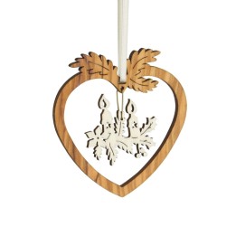 Coeur pendentif en bois d'olivier motif bougies
