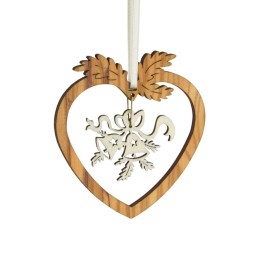 Coeur pendentif en bois d'olivier motif cloches