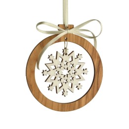 Pendentif en bois d'olivier 7cm, motif cristal de neige n°1