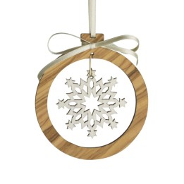 Pendentif en bois d'olivier 7cm, motif cristal de neige n°2