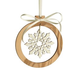 Pendentif en bois d'olivier 7cm, motif cristal de neige n°3