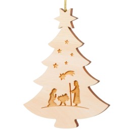 Pendentif sapin de Noël en bois, crèche de Noël