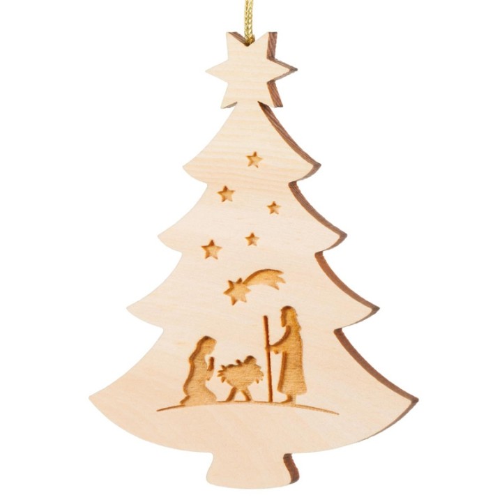 Pendentif sapin de Noël en bois, crèche de Noël