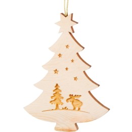 Pendentif sapin de Noël en bois, élan