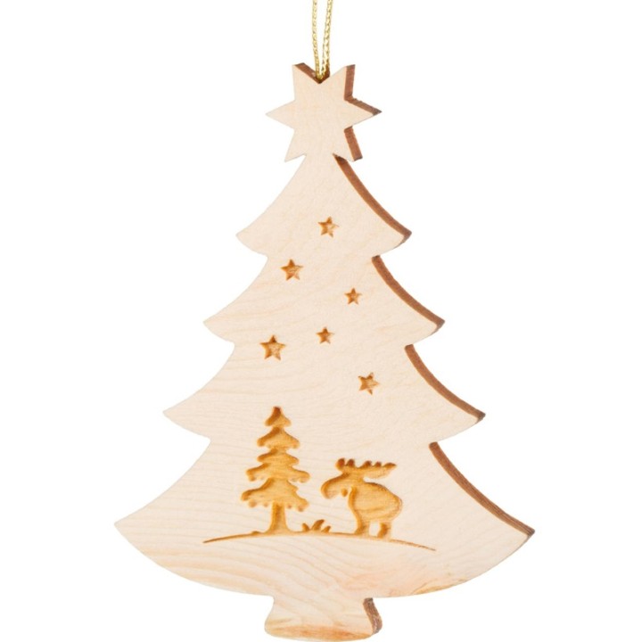Pendentif sapin de Noël en bois, élan