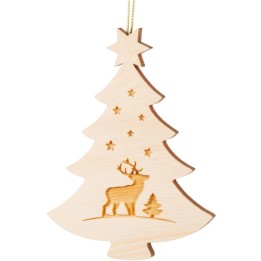 Pendentif sapin de Noël en bois, cerf
