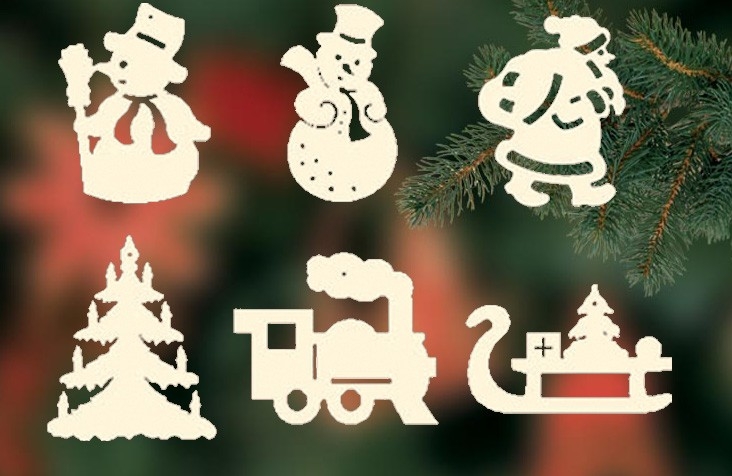 6 figurines de No&euml;l en bois pour sapin