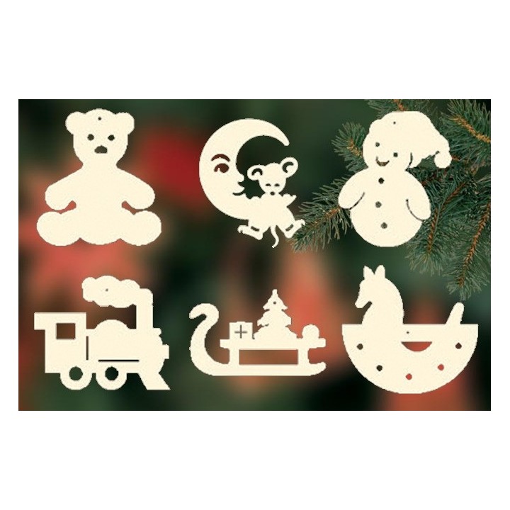 6 jouets en bois pour la décoration du sapin - set n° 5