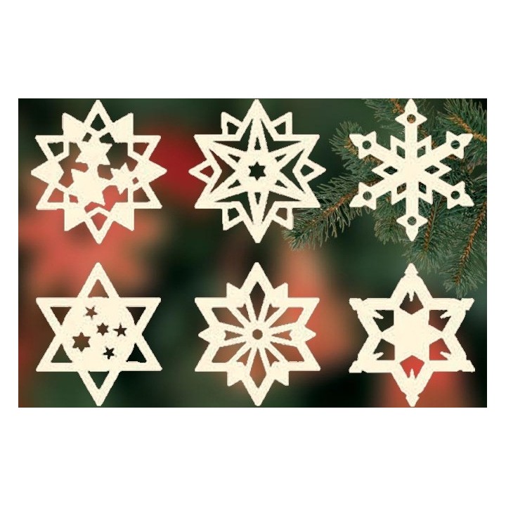 Etoiles en bois. déco sapin de Noël, 6 motifs différents - n° 7