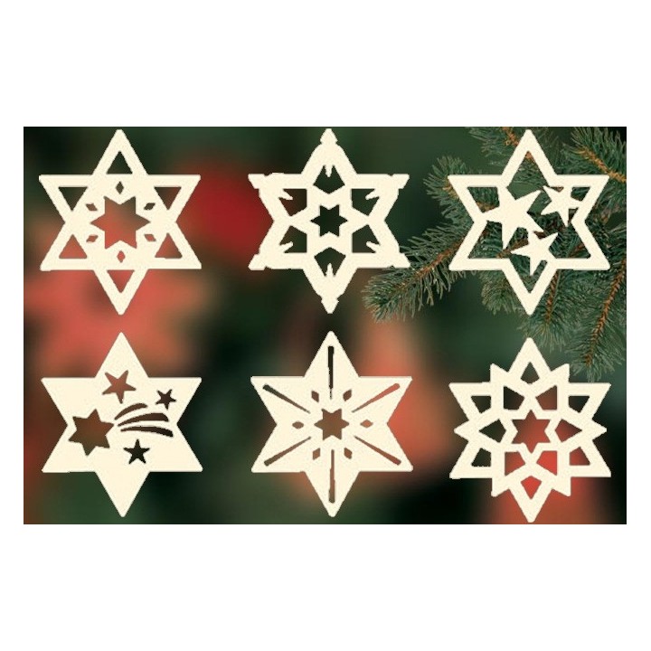 Etoiles en bois, déco sapin de Noël, 6 motifs différents - n° 8