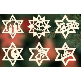Etoiles en bois, déco sapin de Noël, 6 motifs différents - n° 11