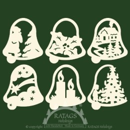 Décoration de Noël pour sapin, 6 clochettes en bois - set n° 18