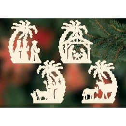 4 crèches de Noël sous un palmier à suspendre au sapin - set n° 23