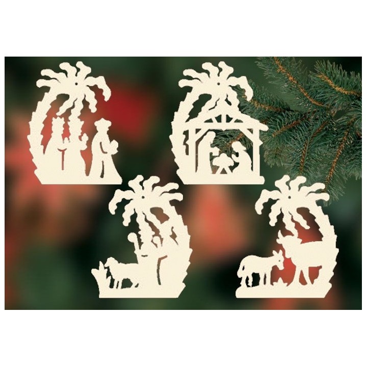 4 crèches de Noël sous un palmier à suspendre au sapin - set n° 23