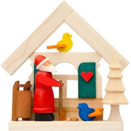 Déco sapin de Noel, père Noel et petits oiseaux
