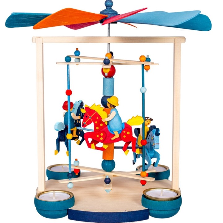 Grand carrousel chevaux de bois à bougies avec enfants