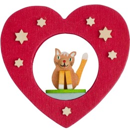 Décoration de sapin de Noël, coeur avec chat