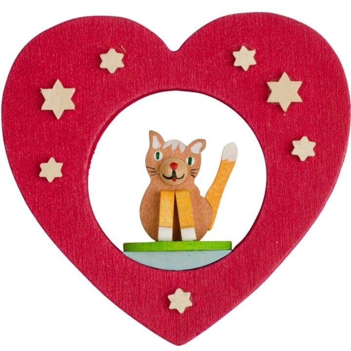 Décoration de sapin de Noël, coeur avec chat