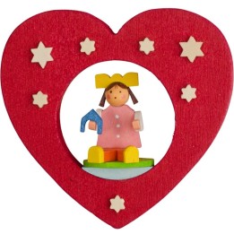 Décoration de sapin de Noël, coeur avec poupée