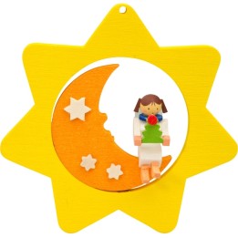 Déco sapin de Noël, étoile jaune, lune et ange n° 1