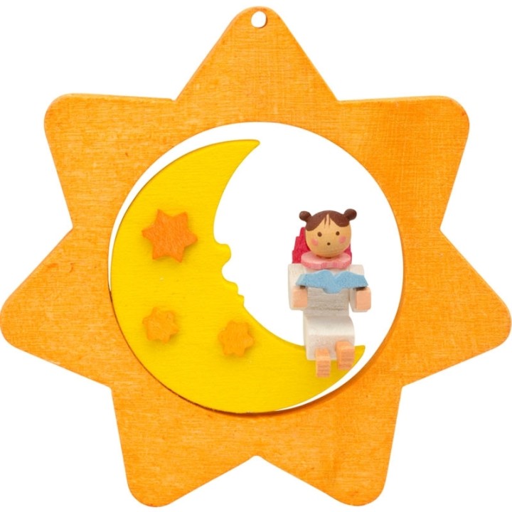 Déco sapin de Noël, étoile jaune, lune et ange n° 2