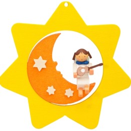 Déco sapin de Noël, étoile jaune, lune et ange n° 3