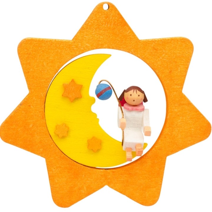 Déco sapin de Noël, étoile jaune, lune et ange n° 4