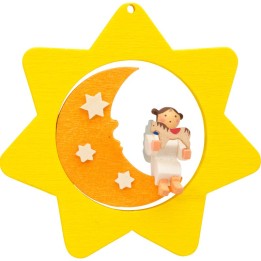 Déco sapin de Noël, étoile jaune, lune et ange n° 6