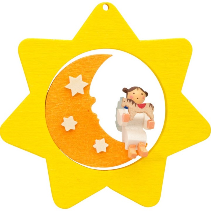 Déco sapin de Noël, étoile jaune, lune et ange n° 6