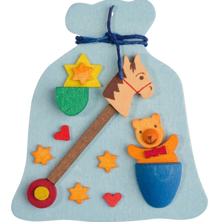 Décoration de sapin de Noel, hotte avec jouets