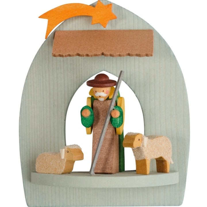 Crèche de Noël à suspendre au sapin, berger et moutons
