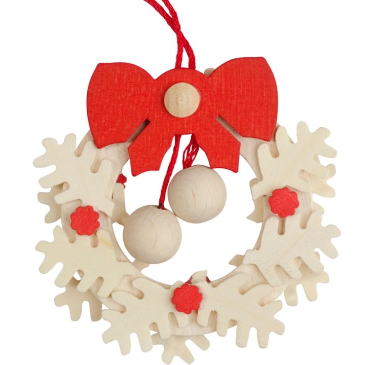 Suspension de Noël, couronne de l'Avent avec noeud rouge et boules blanches