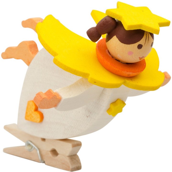 Ange de Noël blanc avec ailes jaunes à clipser