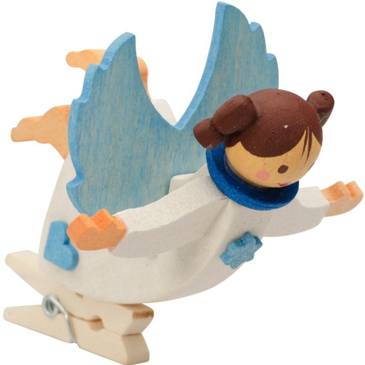 Ange de Noël blanc avec ailes bleues à clipser