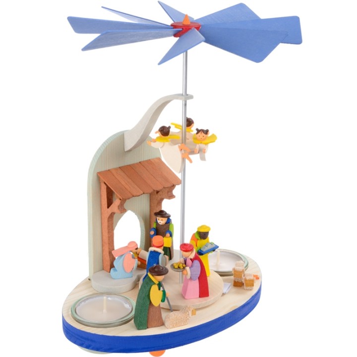 Manège en bois enfant avec crèche de Noel et anges