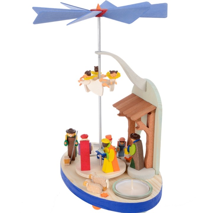 Manège en bois enfant avec crèche de Noel et anges