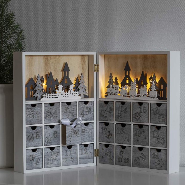 Calendrier de l'Avent en bois à tiroirs