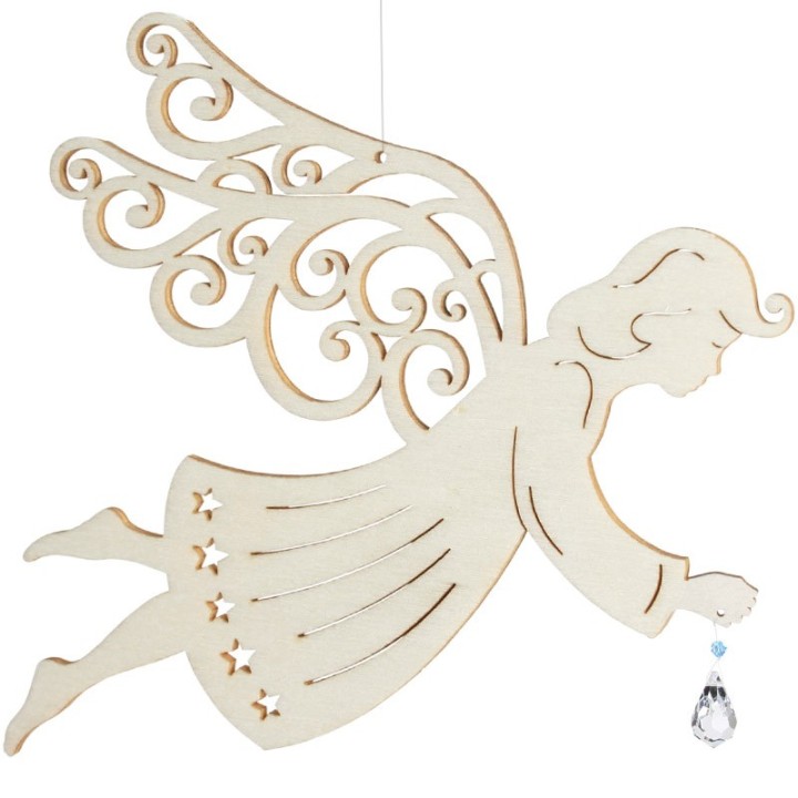 Ange de Noël à suspendre en feuille d'érable avec cristal swarovski, 19 cm
