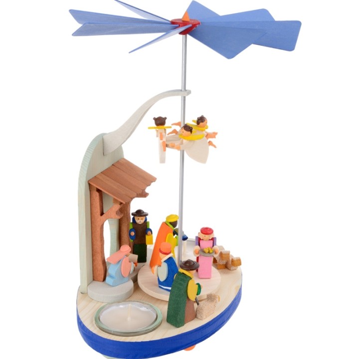 Manège en bois enfant avec crèche de Noel et anges