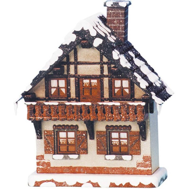 Maison éclairée pour village de Noël miniature Winterkinder, maison avec balcon